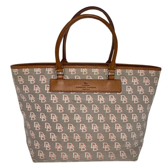 Dooney and Bourke Grey and Pink Canvas and Leather Vintage Shoulder bag Large - Picture 2 of 13